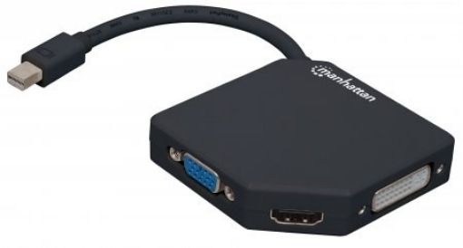 Obrázek MANHATTAN 3-in-1 4K Mini DisplayPort Adapter, Mini DP Male to HDMI/DVI/VGA Female, Passive, Black