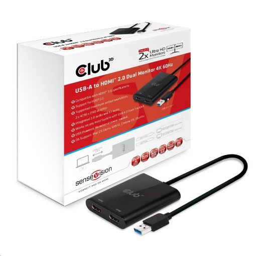 Obrázek Club3D Adaptér USB A na 2xHDMI 2.0 Dual Monitor 4K 60Hz (M/F)