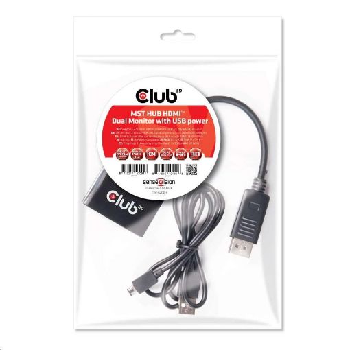 Obrázek Club3D Video hub MST (Multi Stream Transport) DisplayPort na 2x HDMI, USB napájení