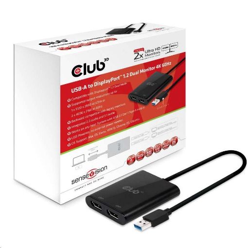 Obrázek Club3D Adaptér USB A na 2xDisplayPort 1.2 Dual Monitor 4K 60Hz (M/F)