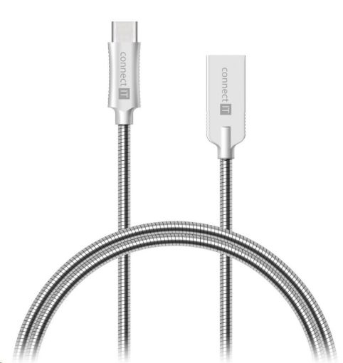 Obrázek CONNECT IT Wirez Steel Knight USB-C (Type C) - USB-A, metallic silver, 1 m