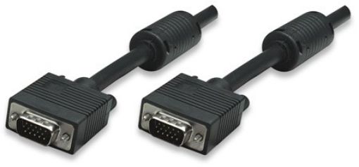 Obrázek MANHATTAN kabel SVGA k monitoru s feritovými jádry, HD15 Male / HD15 Male, 1.8m, Black