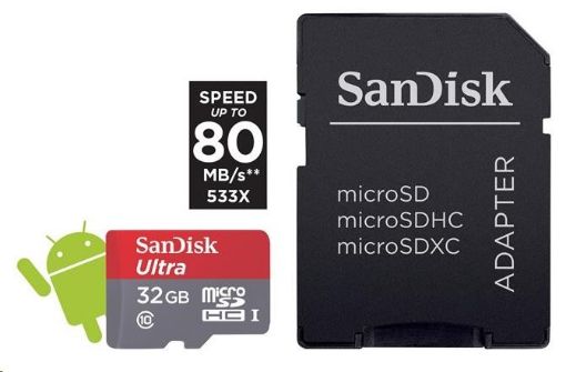 Obrázek SanDisk MicroSDHC karta 32GB Extreme (100MB/s, Class 10, UHS-I U3 V30) + adaptér