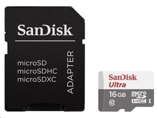 Obrázek Sandisk MicroSDHC karta 16GB Ultra (80MB/s, Class 10 UHS-I, Android) + adaptér