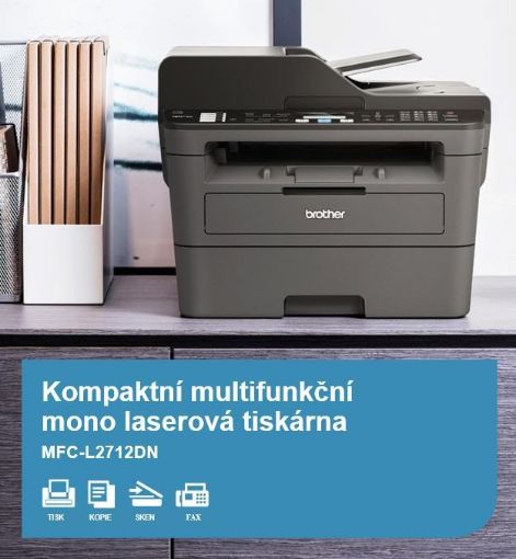 Obrázek BROTHER multifunkce laserová MFC-L2712DN - A4, 30ppm, 64MB, 600x600copy, USB, LAN, 250l, 30ADF, DUPLEX