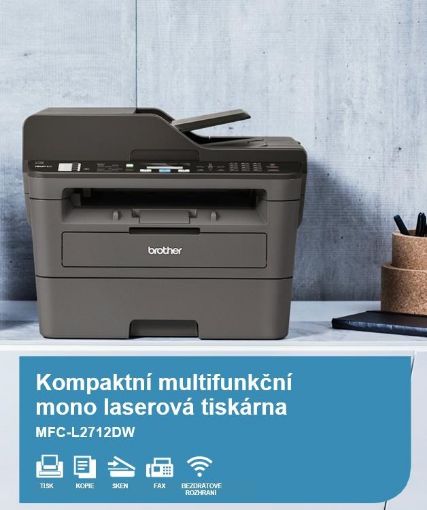 Obrázek BROTHER multifunkce laserová MFC-L2712DW - A4, 30ppm, 64MB, 600x600copy, USB, WIFI, LAN, 250l, 50ADF, DUPLEX