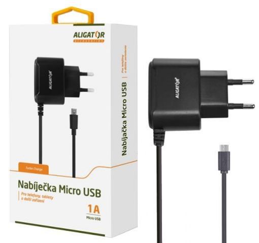 Obrázek Aligator síťová nabíječka Turbo charge, microUSB 1A, černá