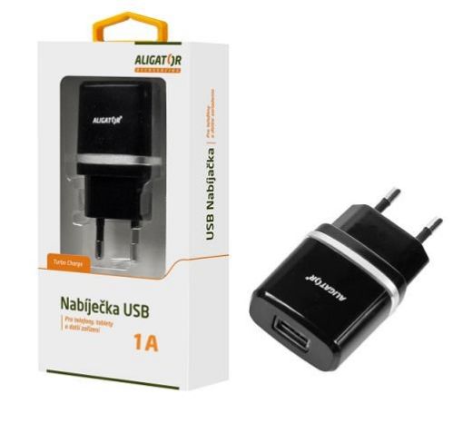 Obrázek Aligator síťová nabíječka Turbo charge, USB výstup 1A, černá