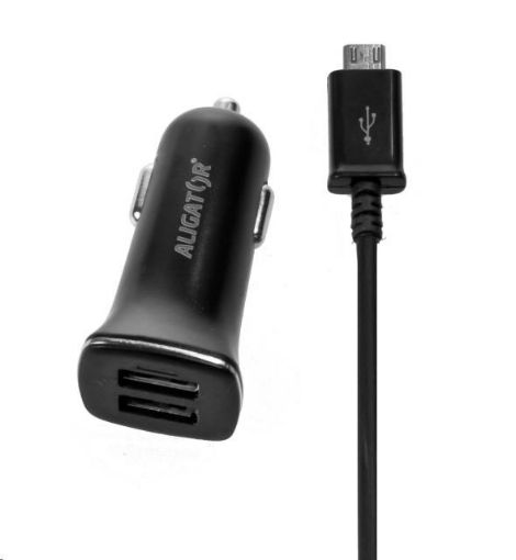 Obrázek Aligator nabíječka do auta Turbo charge, 12/24 V, 2,4 A, microUSB, 2x USB výstup, černá