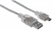 Obrázek MANHATTAN Kabel USB 2.0 A-mini B propojovací 1,8m (sříbrný)