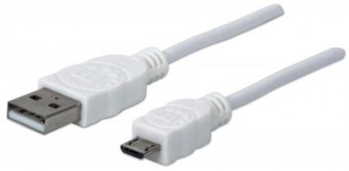 Obrázek MANHATTAN Kabel propojovací USB 2.0  A Male / Micro-B Male, 1.8 m, bílý