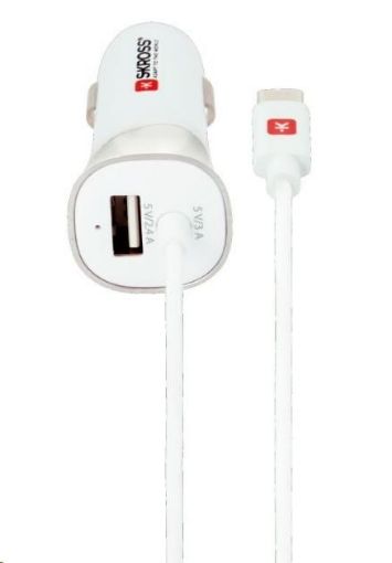 Obrázek SKROSS USB Car Charger & Type-C nabíjecí autoadaptér, integrovaný kabel + 1x USB výstup navíc, 5400mA max.