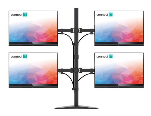 Obrázek CONNECT IT QuadroArm stolní držák na 4 monitory, ČERNÝ