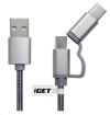 Obrázek iGET G2V1 USB kabel 2v1, 1m, stříbrný, microUSB i USB-C, prodloužené koncovky