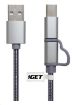 Obrázek iGET G2V1 USB kabel 2v1, 1m, stříbrný, microUSB i USB-C, prodloužené koncovky