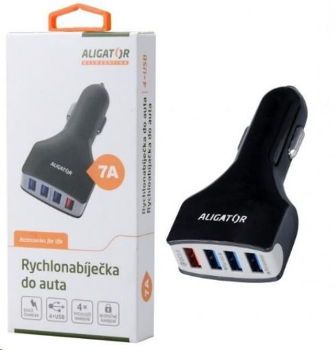 Obrázek Aligator nabíječka do auta, Quick charger, 12/32 V, 7 A, 4x USB výstup, černá