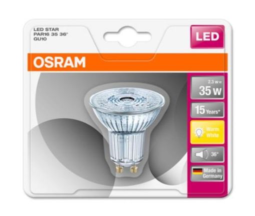 Obrázek OSRAM LED STAR PAR16 36° 230V 3,3W 827 GU10 noDIM A+ Sklo 230lm 2700K 15000h (blistr 1ks)