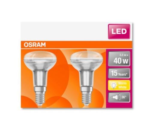 Obrázek OSRAM LED STAR R50 36° 230V 3,3W 827 E14 noDIM A Sklo 210lm 2700K 15000h (krabička 2ks)