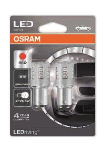 Obrázek OSRAM autožárovka "P21/5W" LEDriving® Standard 12V 2/0,4W BAY15d červená (Blistr 2ks)