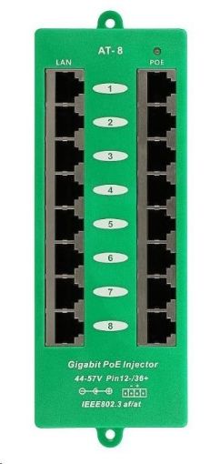 Obrázek POE injektor panel aktivní, gigabitový - 8 portů, stíněný, svorkovnice, 802.3af/at