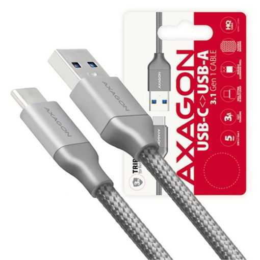 Obrázek AXAGON BUCM3-AM05G, SUPERSPEED kabel USB-C <-> USB-A 3.2 Gen 1, 0.5m, 3A, oplet, šedý