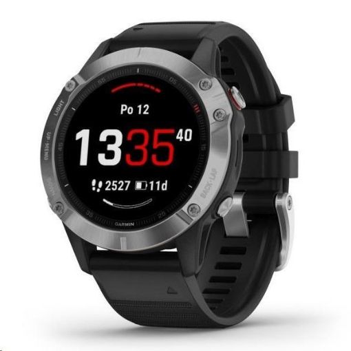 Obrázek Garmin GPS sportovní hodinky fenix6 Glass, Silver/Black Band