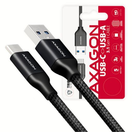 Obrázek AXAGON BUCM3-AM20B, SUPERSPEED kabel USB-C  <-> USB-A 3.2 Gen 1, 2m, 3A, oplet, černý