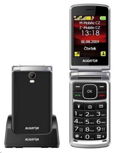 Obrázek Aligator V710 Senior, Dual SIM, černá-stříbrná + nabíjecí stojánek