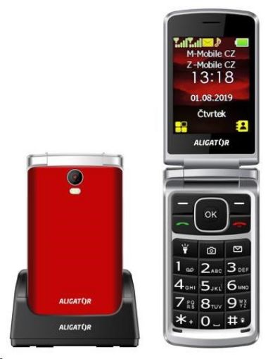 Obrázek Aligator V710 Senior, Dual SIM, červeno-stříbrná + nabíjecí stojánek