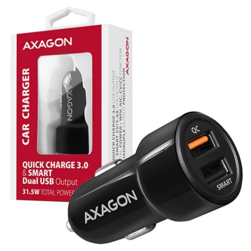 Obrázek AXAGON PWC-QC5, QUICK a SMART nabíječka do auta, 2x port QC3.0 / AFC / FCP + 5V-2.6A, 31.5W