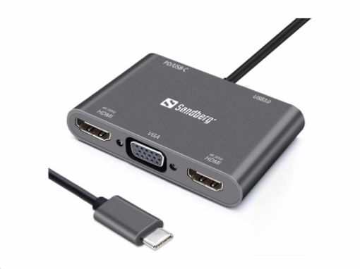 Obrázek Sandberg mini HUB USB-C -> 2x HDMI + 1x VGA + USB + PD