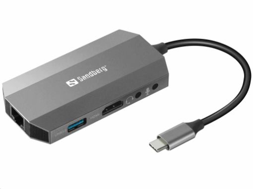 Obrázek Sandberg mini HUB USB-C, 6v1, HDMI + SD + USB + 3,5 mm jack + RJ45 + USB-C