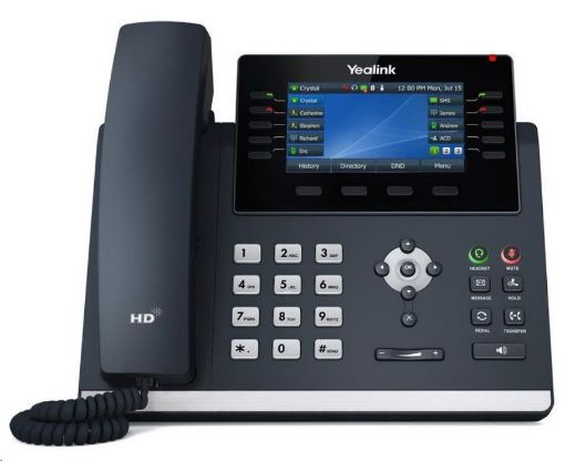 Obrázek Yealink SIP-T46U IP telefon, 4,3" 480x272 barevný, 2x RJ45 10/100/1000, PoE, 16x SIP, 2x USB, bez adaptéru