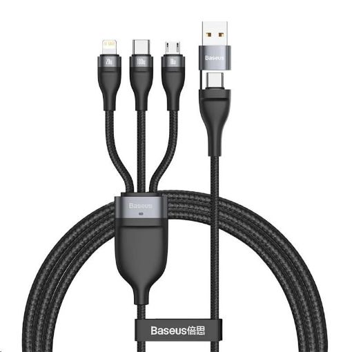 Obrázek Baseus Flash Series 3v2 nabíjecí / datový kabel USB/USB-C na MicroUSB + Lightning + USB-C 100W 1,2m, šedá-černá