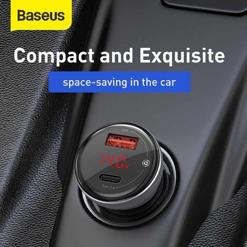 Obrázek Baseus PPS adaptér do automobilu s displejem USB-C + USB-A 45W, šedá