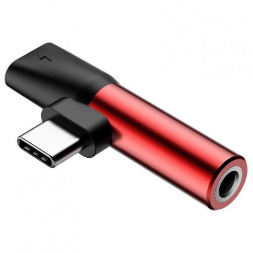 Obrázek Baseus audio rozbočovač L41 s koncovkami USB-C samec / USB-C samice /3,5mm Jack samice, červená-černá