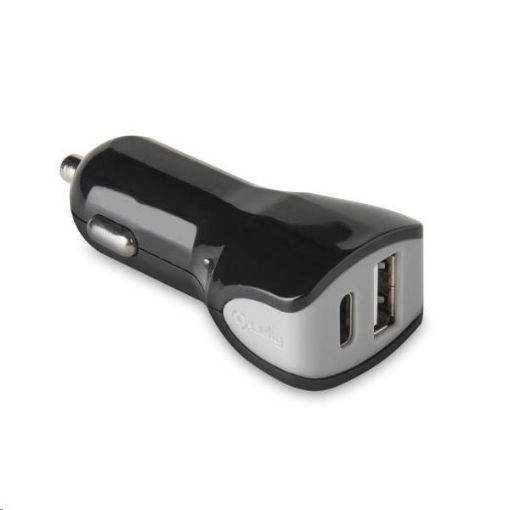 Obrázek Celly nabíječka do auta, 1x USB, 1x USB-C, černá