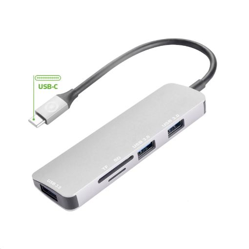 Obrázek Celly hub Pro USB-C, 3x USB, 1x SD karta, 1x TF karta, stříbrná