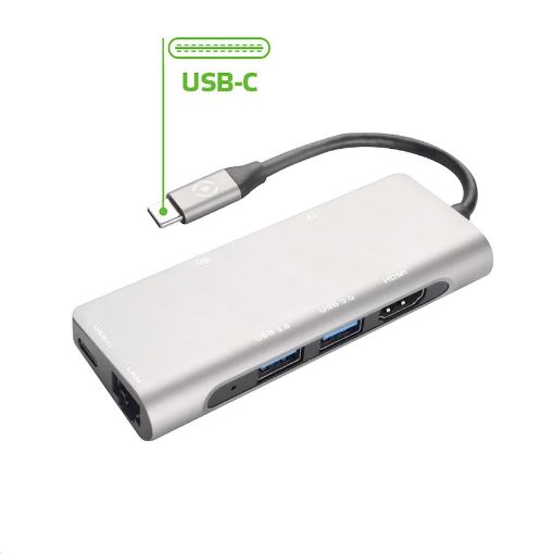 Obrázek Celly hub Pro Evo USB-C, 2x USB, 1x SD karta, 1x TF karta, 1x LAN, 1x HDMI, stříbrná