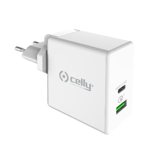 Obrázek Celly nabíječka do sítě, 1x USB, 1x USB-C, 45 W, bílá