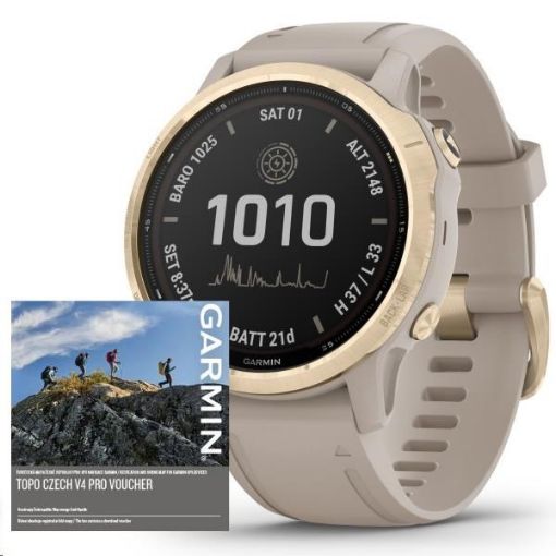 Obrázek Garmin fenix6S PRO Solar, LightGold/Sand Band (MAP/Music)