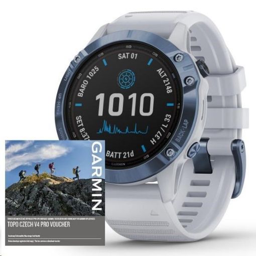 Obrázek Garmin fenix6 PRO Solar, Titanium Blue/White Band (MAP/Music)