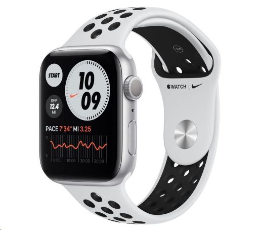 Obrázek APPLE Watch Nike Series 6 GPS, 44mm stříbrné hliníkové pouzdro + platinový/černý Nike sport řemínek
