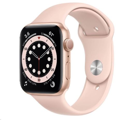 Obrázek APPLE Watch Series 6 GPS, 44mm zlaté hliníkové pouzdro + pískově růžový sport řemínek