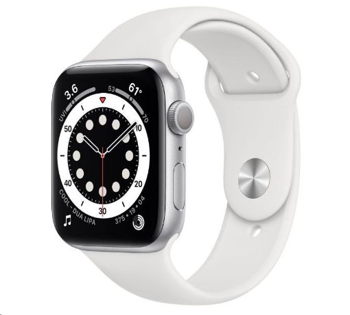 Obrázek APPLE Watch Series 6 GPS, 40mm stříbrné hliníkové pouzdro + bílý sport řemínek