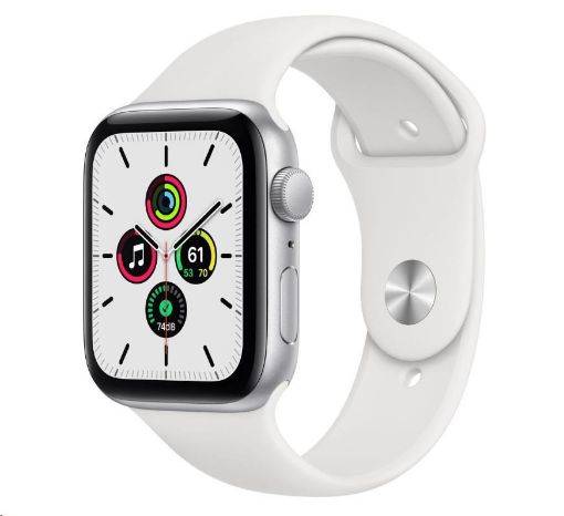 Obrázek APPLE Watch SE GPS, 44mm stříbrné hliníkové pouzdro + bílý sport řemínek