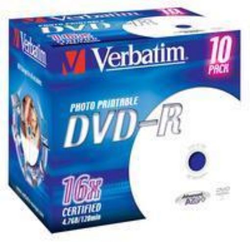 Obrázek VERBATIM DVD-R 10-pack Printable/16x/4.7GB/Jewel