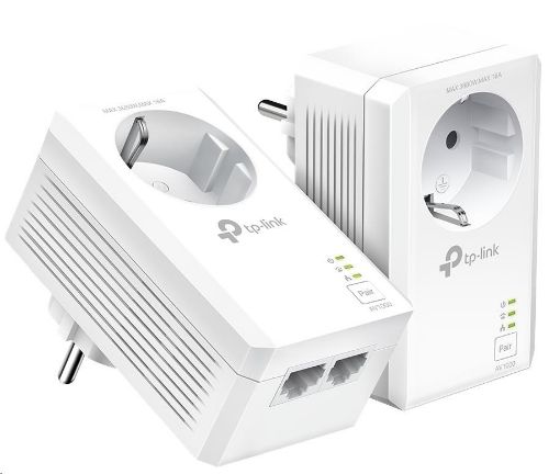 Obrázek TP-Link TL-PA7027PKIT [Síťový adaptér Powerline AV1000 s průchozí zásuvkou a 2 gigabitovými porty]