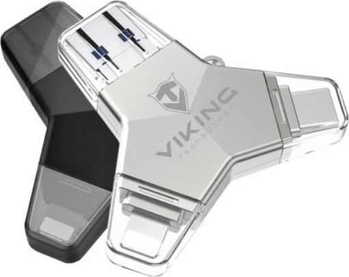 Obrázek Viking USB Flash disk 3.0 4v1 s koncovkou Lightning/Micro USB/USB/USB-C, 128 GB, černá