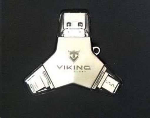 Obrázek Viking USB Flash disk 3.0 4v1 s koncovkou Lightning/Micro USB/USB/USB-C, 64 GB, stříbrná